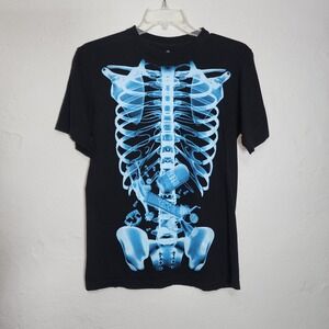 Spencer's Skeleton X-Ray Graphic Tee Mens M Black Excellent Swallowed Beer Can